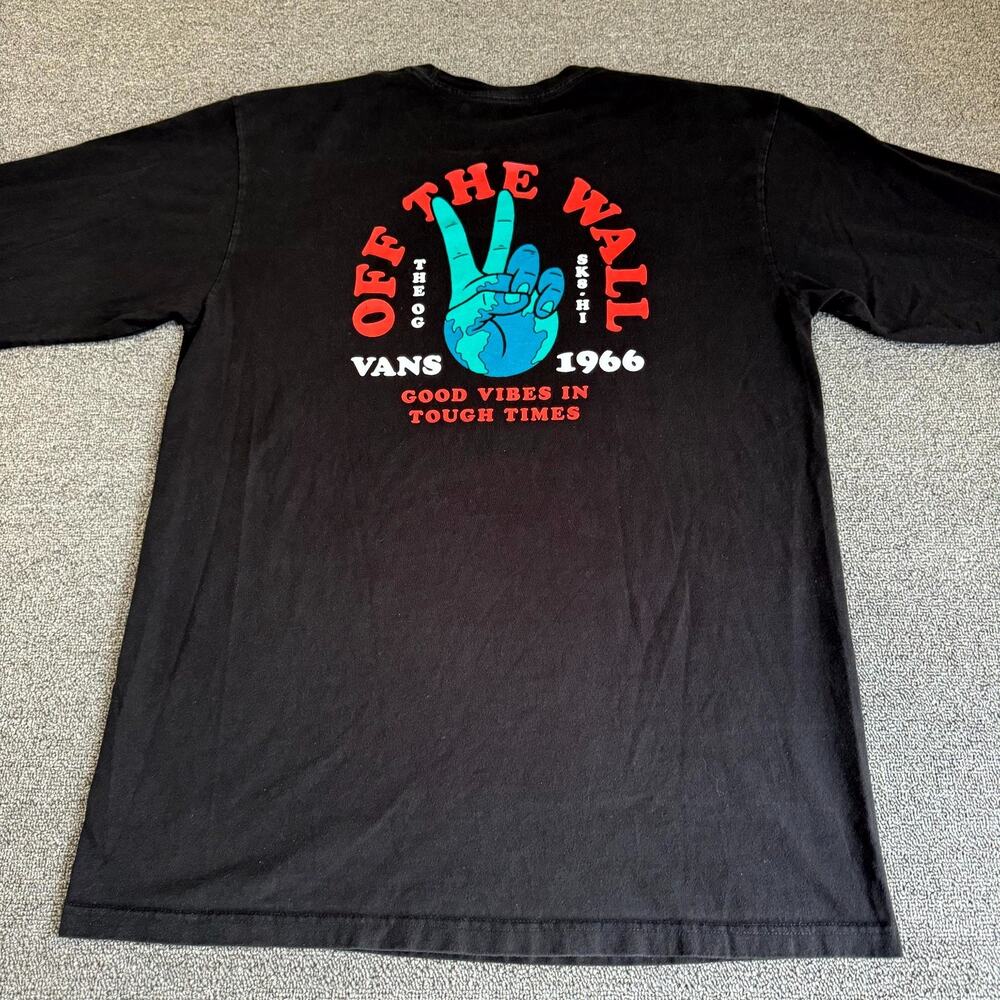 Vans Off The Wall Good Vibes In Tough Times T-Shirt Mens Large Black Graphic